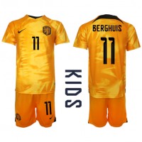 Fotbalové Dres Holandsko Steven Berghuis #11 Dětské Domácí MS 2022 Krátký Rukáv (+ trenýrky)